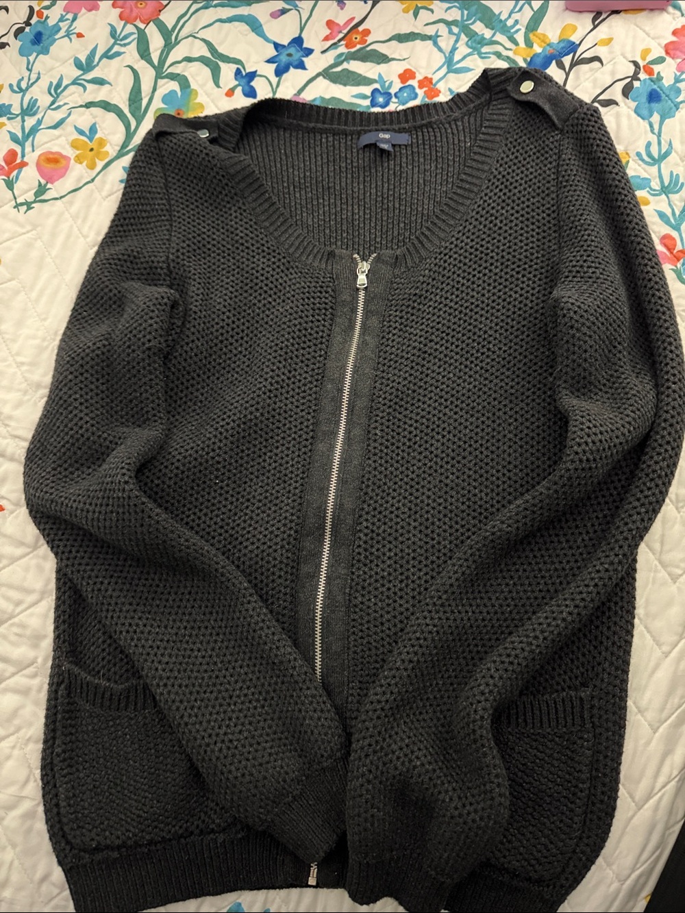 GAP Charcoal Gray Zip Front Knit Cardigan